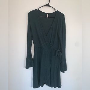 Green v neck wrap dress